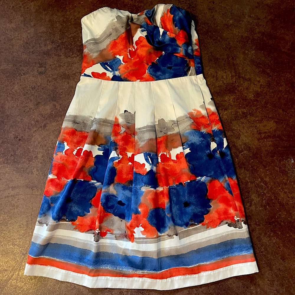 Outback Red Size 6 Strapless Watercolor Dress EUC